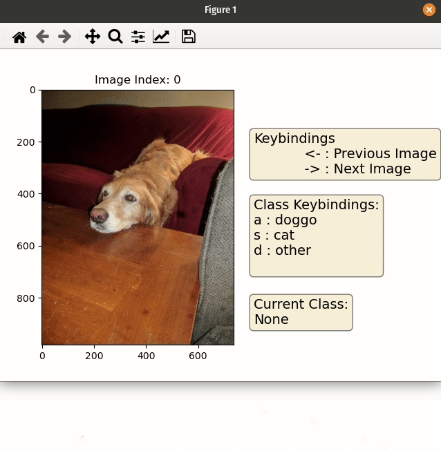 A gif of the single class interface. Showing keybindings to assign classes to images.